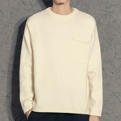 奕飏日系小清新暖男纯色毛衣下摆卷边设计简约口袋宽松加厚针织衫商品大图