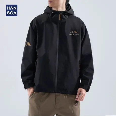 hansca户外工装夹克男秋季新款美式复古潮牌宽松大码防风连帽外套商品大图