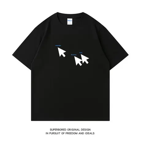 ins趣味鼠标箭头印花纯棉短袖t恤男夏季潮牌宽松休闲半袖体恤衫图片