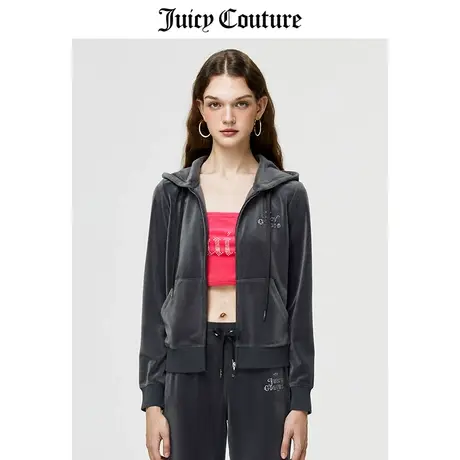 Juicy Couture橘滋外套女美式春季新款丝绒天鹅绒外套连帽夹克女商品大图