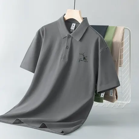 男士短袖polo衫保罗带领翻领t恤夏季冰丝凉感半袖灰色有领上衣服商品大图