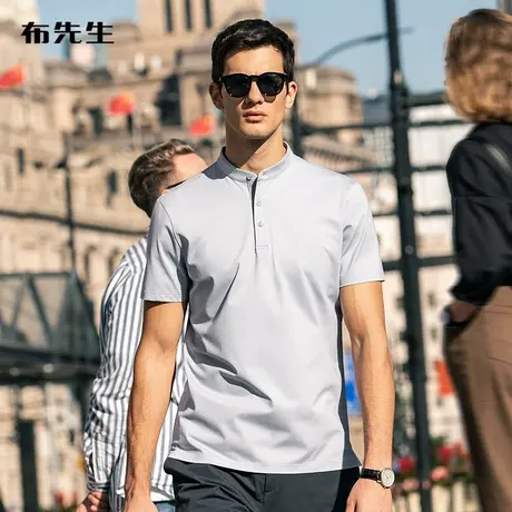 MrBu布先生微撞色镶拼小立领拉架棉T恤男夏季轻商务短袖衫AT11227商品大图