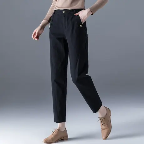 黑色休闲裤女2023新款春秋裤子大码女裤老爹萝卜裤宽松九分哈伦裤图片