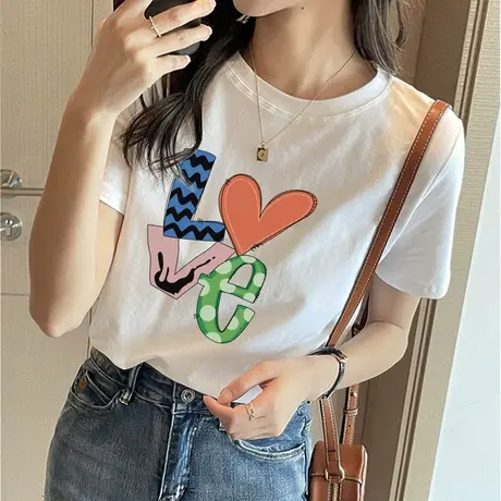 女士短袖t恤2023新款夏季白色上衣设计感小众洋气减龄半袖体恤衫商品大图