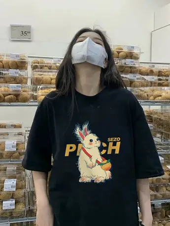 春夏薄款兔年卡通t恤女大码纯棉显瘦韩版chic情侣装ins潮小众短袖商品大图