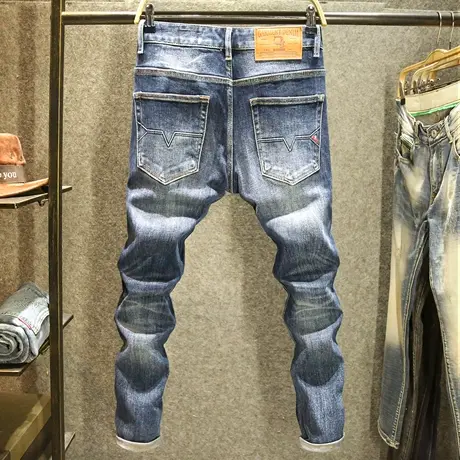 秋季青年牛仔裤男款修身小直筒裤子男士高端水洗耐磨休闲弹力长裤商品大图