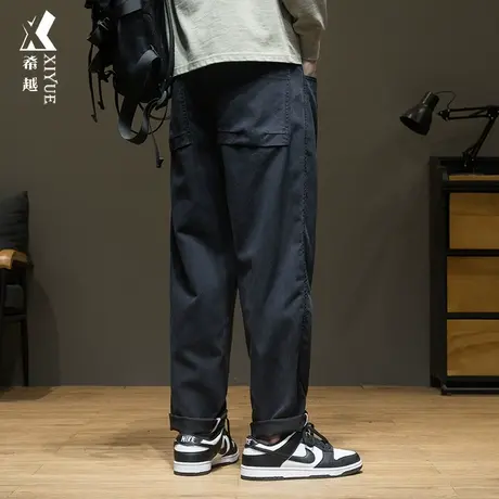 希越天丝莱赛尔拼接休闲裤男春秋季简约百搭宽松大码胖子直筒长裤商品大图
