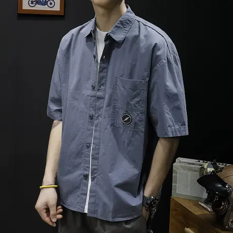 日系短袖衬衫男士夏季薄款高级感2023新款潮牌多口袋工装休闲半袖商品大图