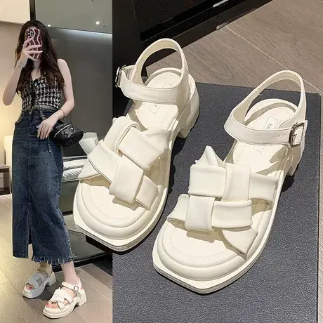 罗马凉鞋女仙女风厚底粗跟沙滩鞋2023年夏季新款学生网红百搭凉鞋商品大图