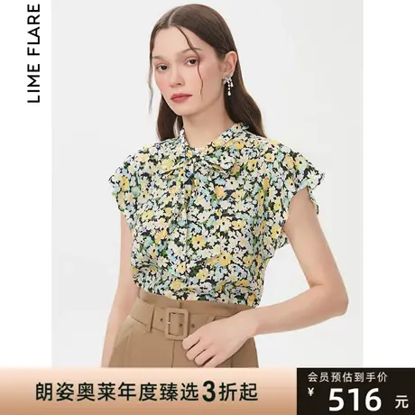 莱茵商场同款碎花飘带衬衫夏季新款飞肩显瘦蕾丝衫上衣女高级图片