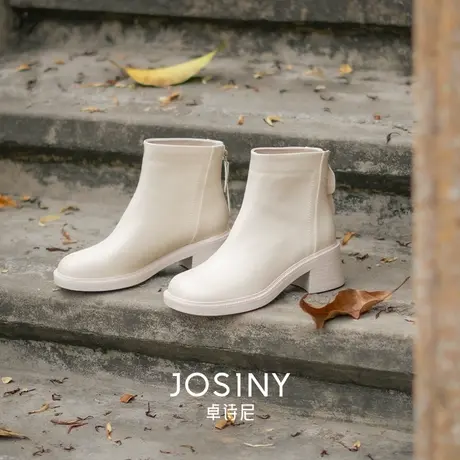 卓诗尼靴子女2022新款百搭简约时装靴小个子中跟瘦瘦靴法式小裸靴商品大图