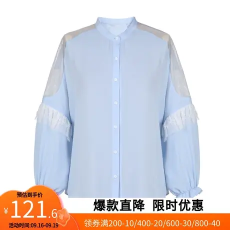 【艾格】2023春季新款网纱蕾丝拼接甜美可爱风休闲衬衫上衣女商品大图