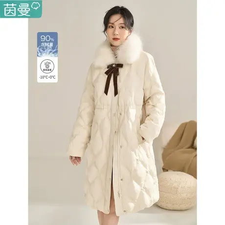 茵曼旗舰店大毛领长款羽绒服女士过膝2023年冬季新款时尚收腰外套图片