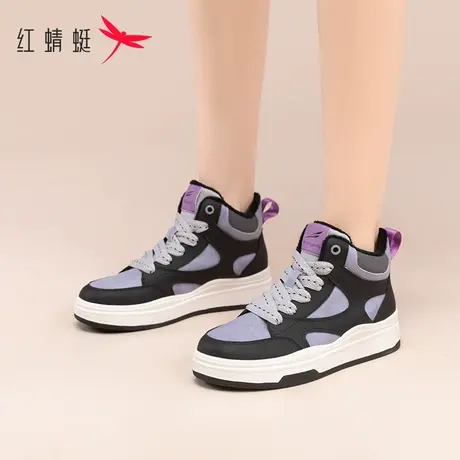 红蜻蜓高帮鞋加绒女休闲鞋冬季2023新款爆款官网板鞋女冬aj鞋子女图片