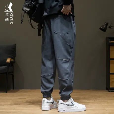 希越斜纹欧棉绒卫裤男春秋运动束脚长裤宽松大码胖子简约百搭裤子商品大图