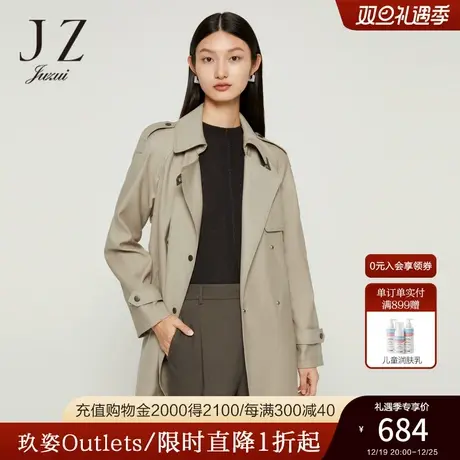 JZ玖姿纯色通勤OL风衣女装2022秋季新款双排扣腰带休闲长袖外套商品大图