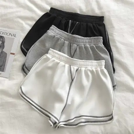 空气棉软糯舒适明线撞色高腰运动短裤女宽松显瘦阔腿热裤夏季学生商品大图