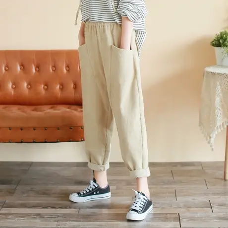 胖妹妹春装复古显瘦灯芯绒裤子 加大码2023新款大口袋宽松休闲裤商品大图