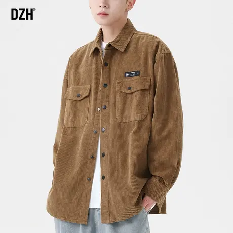 男士卡其色长袖衬衫男设计感休闲衬衣潮牌痞帅上衣灯芯绒外套男装商品大图