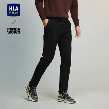 HLA/海澜之家panda wowo熊猫牛仔裤25春季新款系带字母刺绣裤子男商品大图