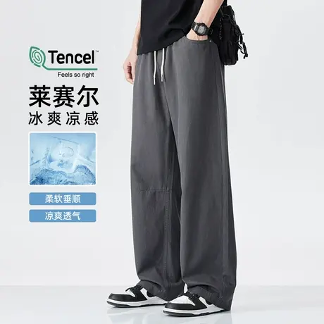 hansca凉感莱赛尔天丝休闲裤子男夏季薄款透气垂感宽松直筒工装裤商品大图