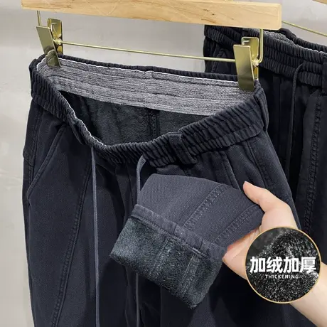 休闲裤男修身小脚秋冬男装加厚2023新款潮牌冬季仿牛仔裤男士裤子商品大图