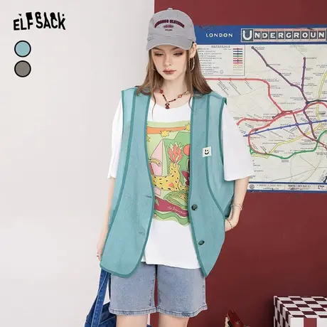 妖精的口袋蓝色西装马甲女2023夏季新款轻薄外穿度假风复古小马夹图片