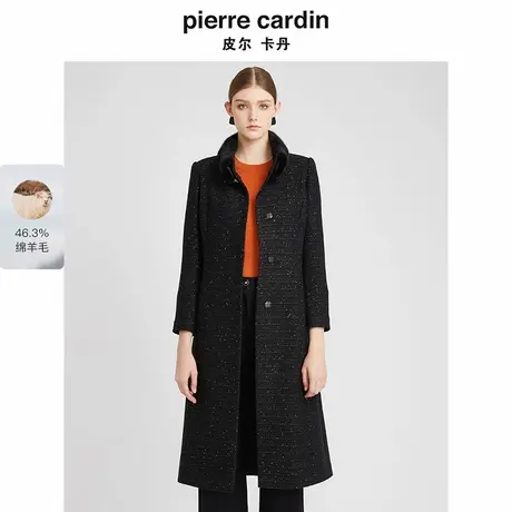 【皮尔卡丹女装】冬季黑色貂毛领羊毛大衣【专柜正品】图片