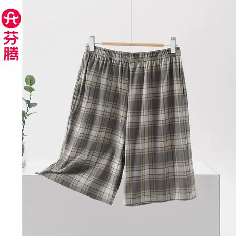 芬腾睡裤男款夏季纯棉短裤可外穿休闲宽松大码全棉家居裤薄款格子商品大图