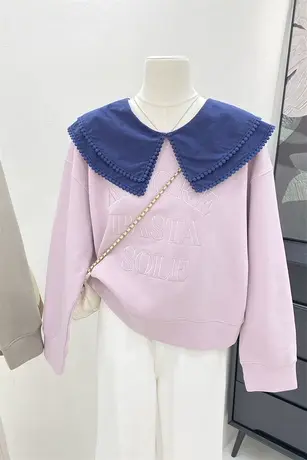 双层荷叶领套头卫衣女秋装高级感时尚小众设计感字母刺绣外套上衣商品大图