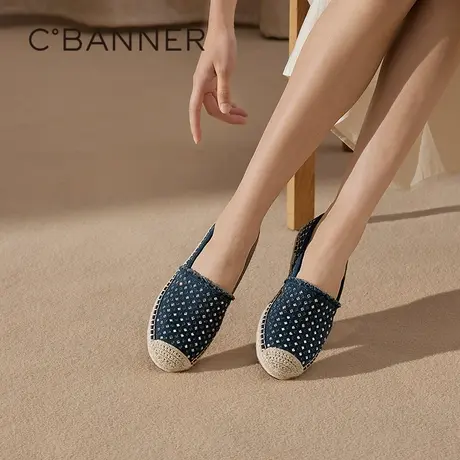 千百度闪钻编织底渔夫鞋女秋季新款休闲平底鞋舒适浅口单鞋图片