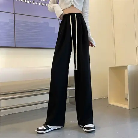 冰丝阔腿裤女夏季薄款2023新款高腰垂感直筒裤小个子宽松休闲裤子图片