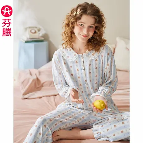 芬腾纯棉睡衣女春秋季新款长袖套装可爱休闲少女全棉可外穿家居服商品大图
