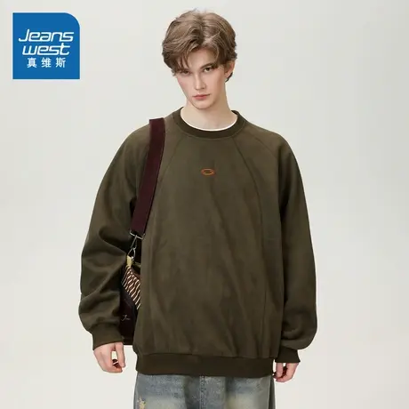 D4真维斯男装2025秋季新款 时尚设计感环形刺绣圆领长袖卫衣男图片
