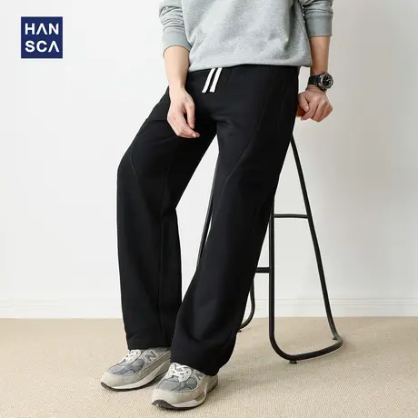 hansca秋季宽松阔腿休闲卫裤男2025新款潮牌拼接百搭通勤直筒长裤图片