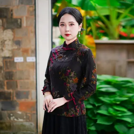 筠雅秋季新款中国风唐装上衣女新中式改良复古女士斜襟长袖25J061商品大图