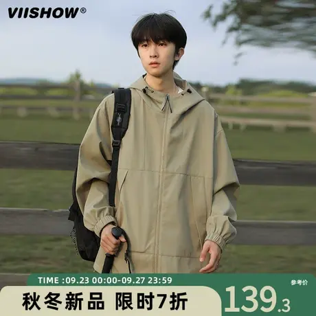 VIISHOW户外冲锋夹克男士2023春秋款潮牌工装夹克男连帽防风上衣商品大图