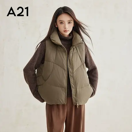 A21女装梭织宽松立领开襟中羽绒背心保暖无袖羽绒马甲图片