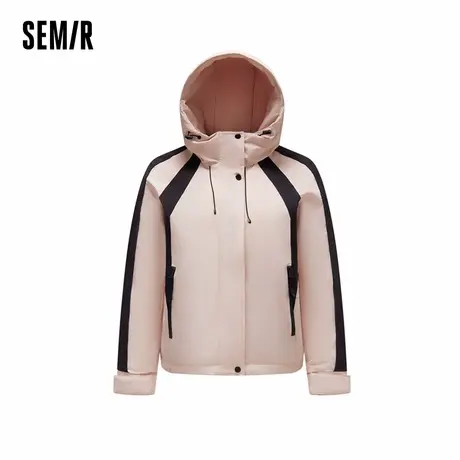 森马羽绒服女撞色拼接潮酷流行粉色衣服秋季三防宽松连帽外套户外商品大图