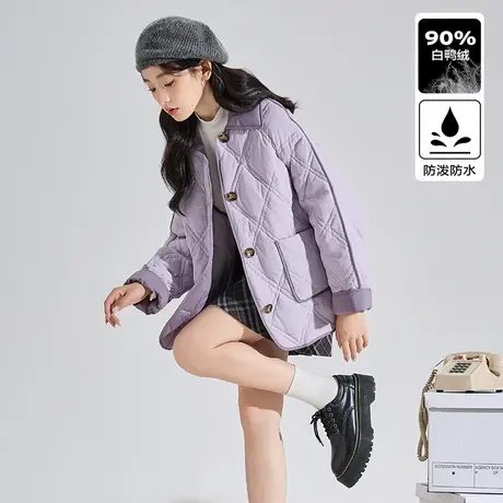 【防水】唐狮撞色羽绒服女冬季新款2024防水保暖外套流行冬装薄款图片