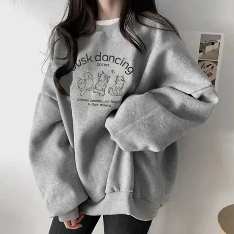 KV真维斯圆领套头毛衣女2025新款秋冬季慵懒风软糯宽松加厚上衣女商品大图