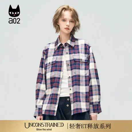 a02【ET释放系列】复古休闲宽松格子衬衣女2025新款秋季衬衫外套商品大图