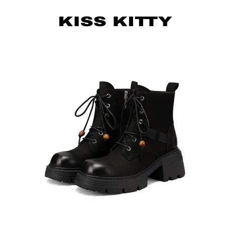 KISSKITTY马丁靴女款2025新款牛皮革巨好看超火英伦风黑色小个子商品大图