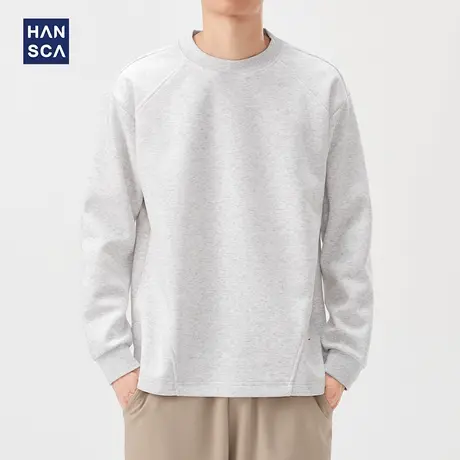 hansca秋季美式宽松长袖t恤男2025新款潮牌圆领拼接插肩袖打底衫图片