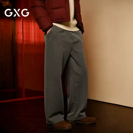 GXG男装 弯刀阔腿长裤灰咖色秋冬保暖休闲裤#G25D024421商品大图