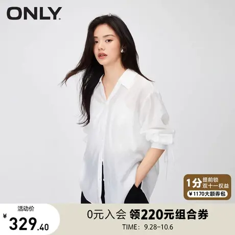 【买5免1】ONLY奥莱夏季新款简约通勤风V领宽松长袖轻薄衬衫女商品大图
