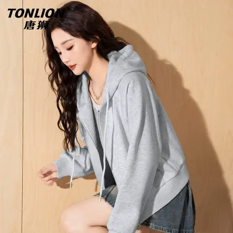 唐狮官方短款连帽卫衣女开衫春季2026超火减龄外套学生帽衫上衣VC图片