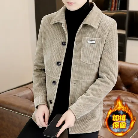 休闲高端金貂绒加绒保暖夹克男士毛呢子风衣青年潮流加厚冬装外套商品大图