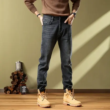 休闲牛仔裤男士修身百搭拼接牛仔裤时尚潮流潮牌印花休闲牛仔裤商品大图