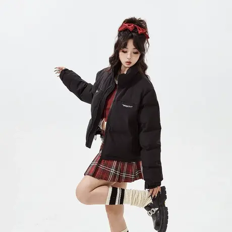 美式复古辣妹风短款棉服女冬天加厚外套2023年新款立领面包服棉衣商品大图
